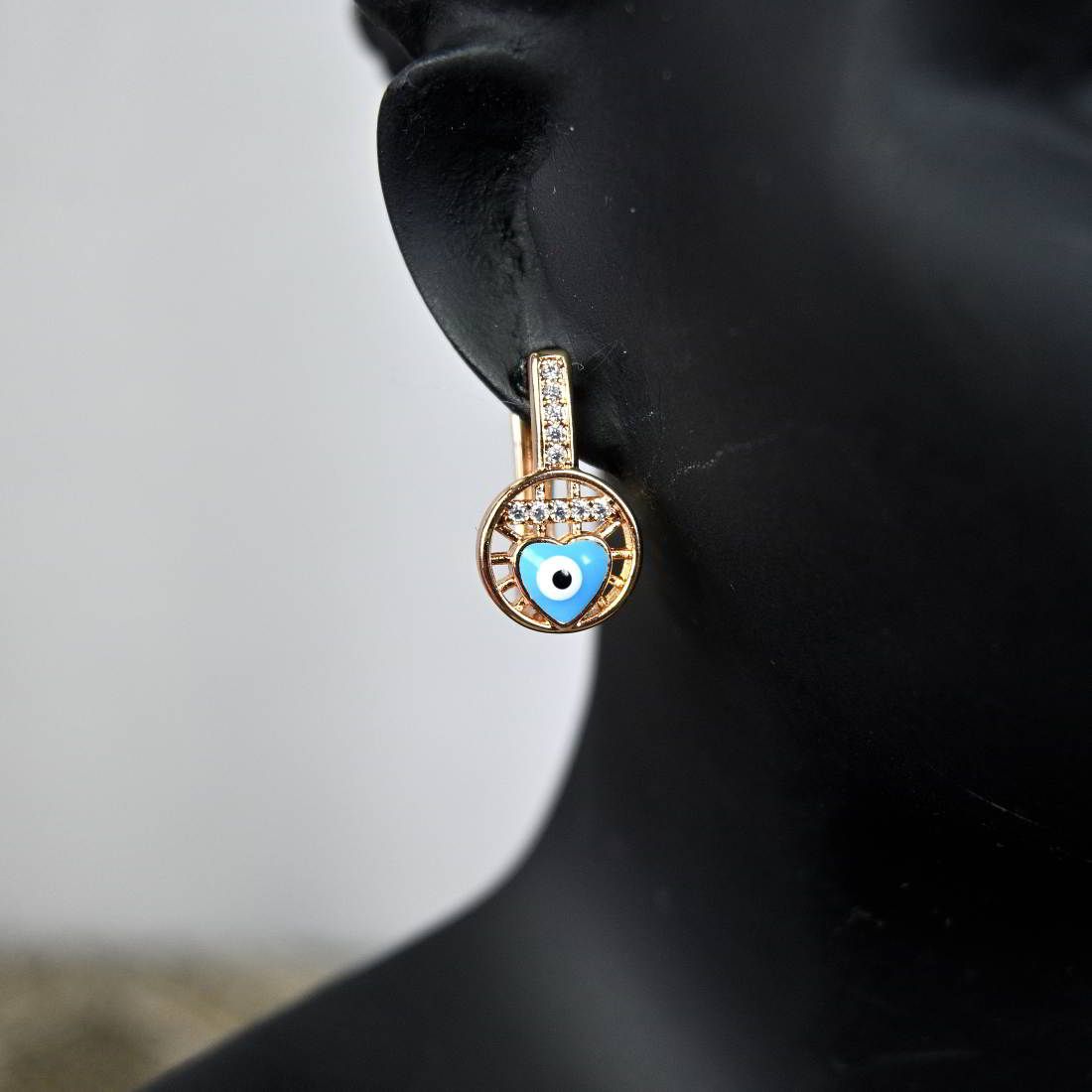 Evil Eye Gold Plated With Ad Stone Korean Style Earrings