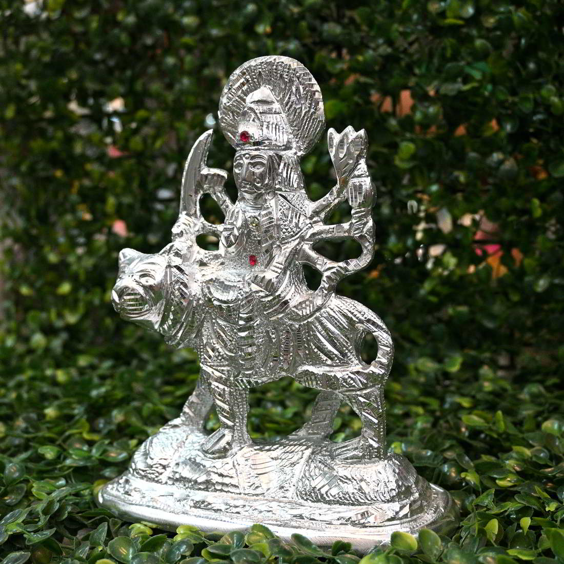 Handcrafted White Metal Durga Idol