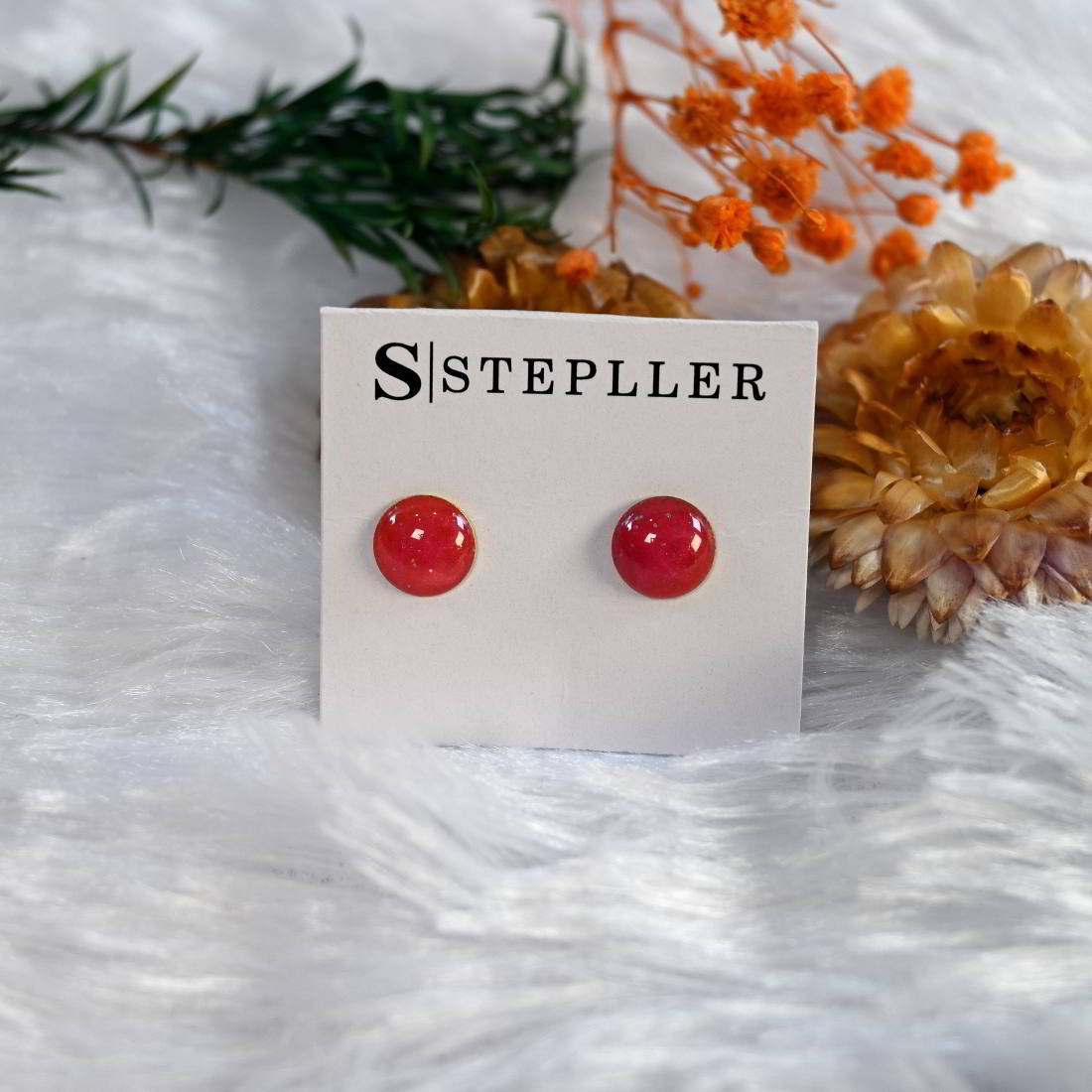 Stepller Handmade Red Sparkle Studs For Women And Girls