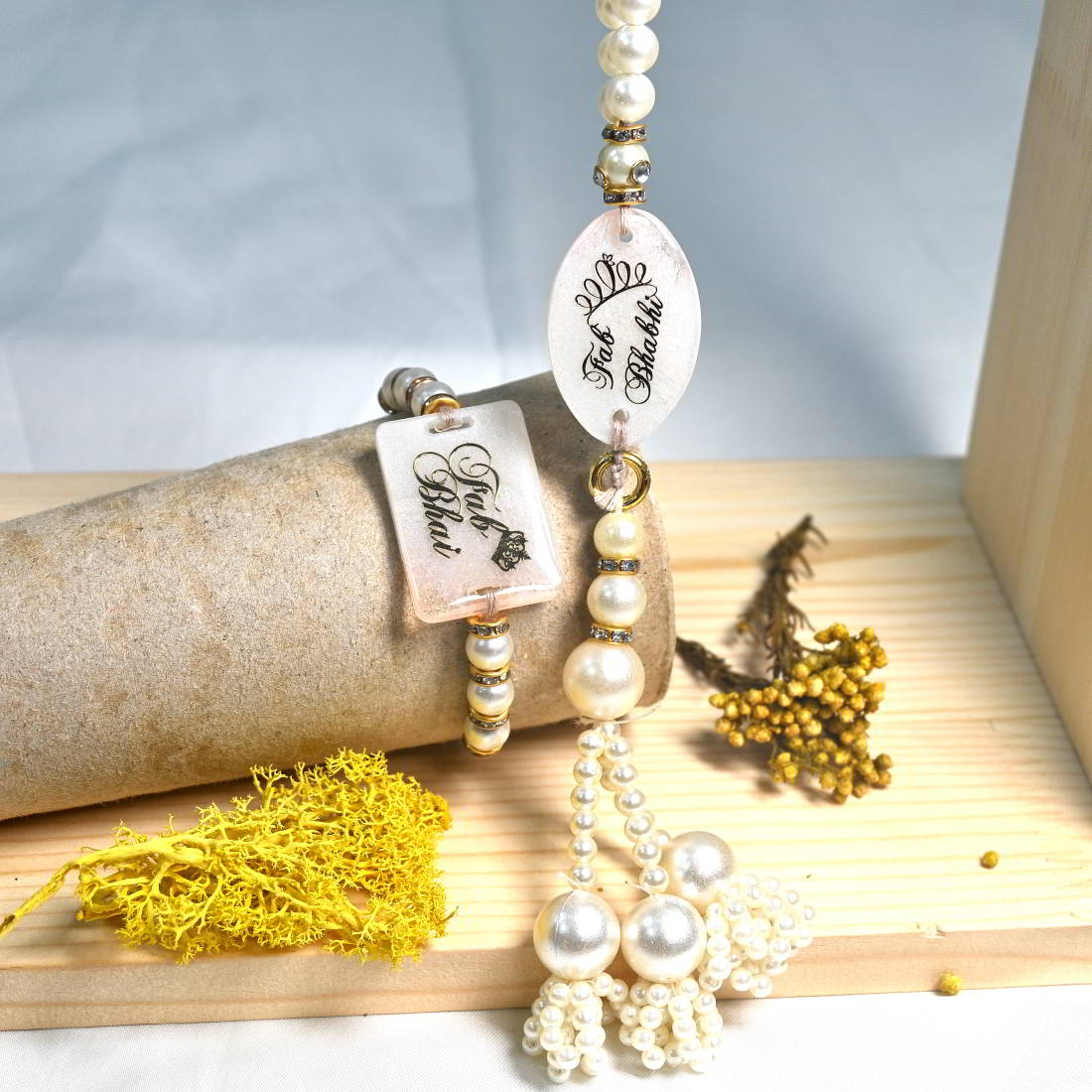 Beautiful Handmade Whiter Color With Golden Text Bhaiya Bhabhi Rakhi  