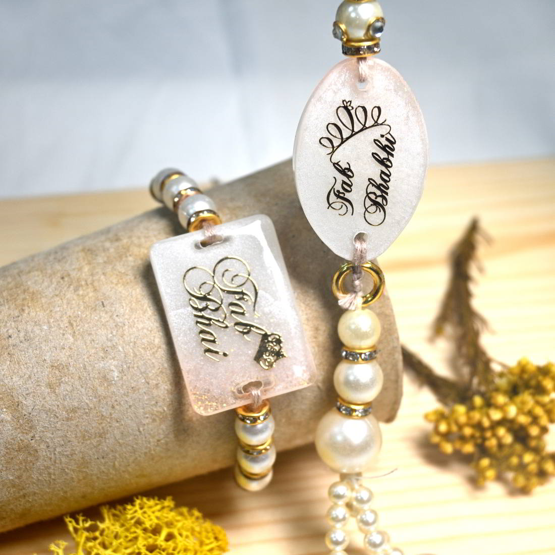 Beautiful Handmade Whiter Color With Golden Text Bhaiya Bhabhi Rakhi 