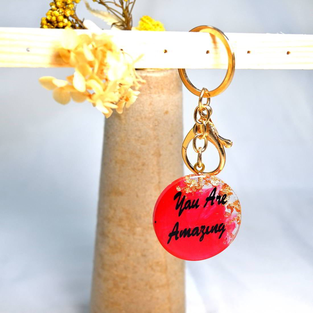 Beautiful RED Color Keychain With Text YOU ARE Amezing  