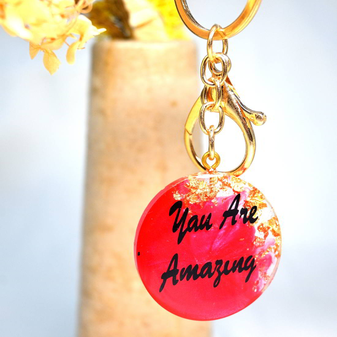 Beautiful RED Color Keychain With Text YOU ARE Amezing  