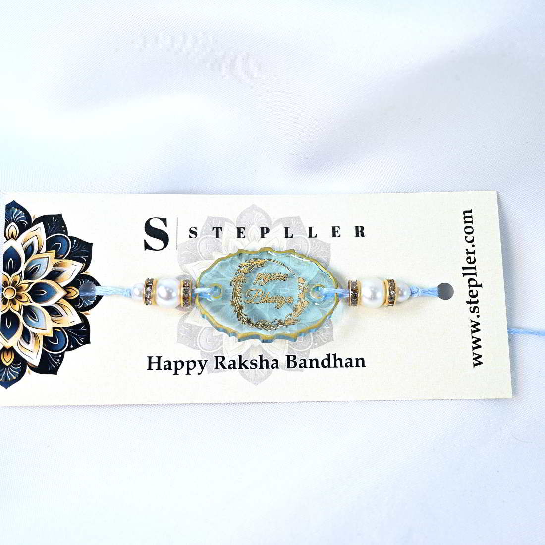 Beautiful Transparent Blue Shade Pyare Bhaiya Golden Text Rakhi