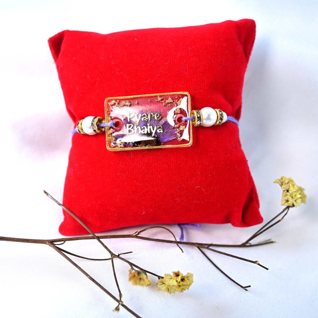 Beautiful Transparent With Original Purple Flower Pyare Bhaiya Rakhi 