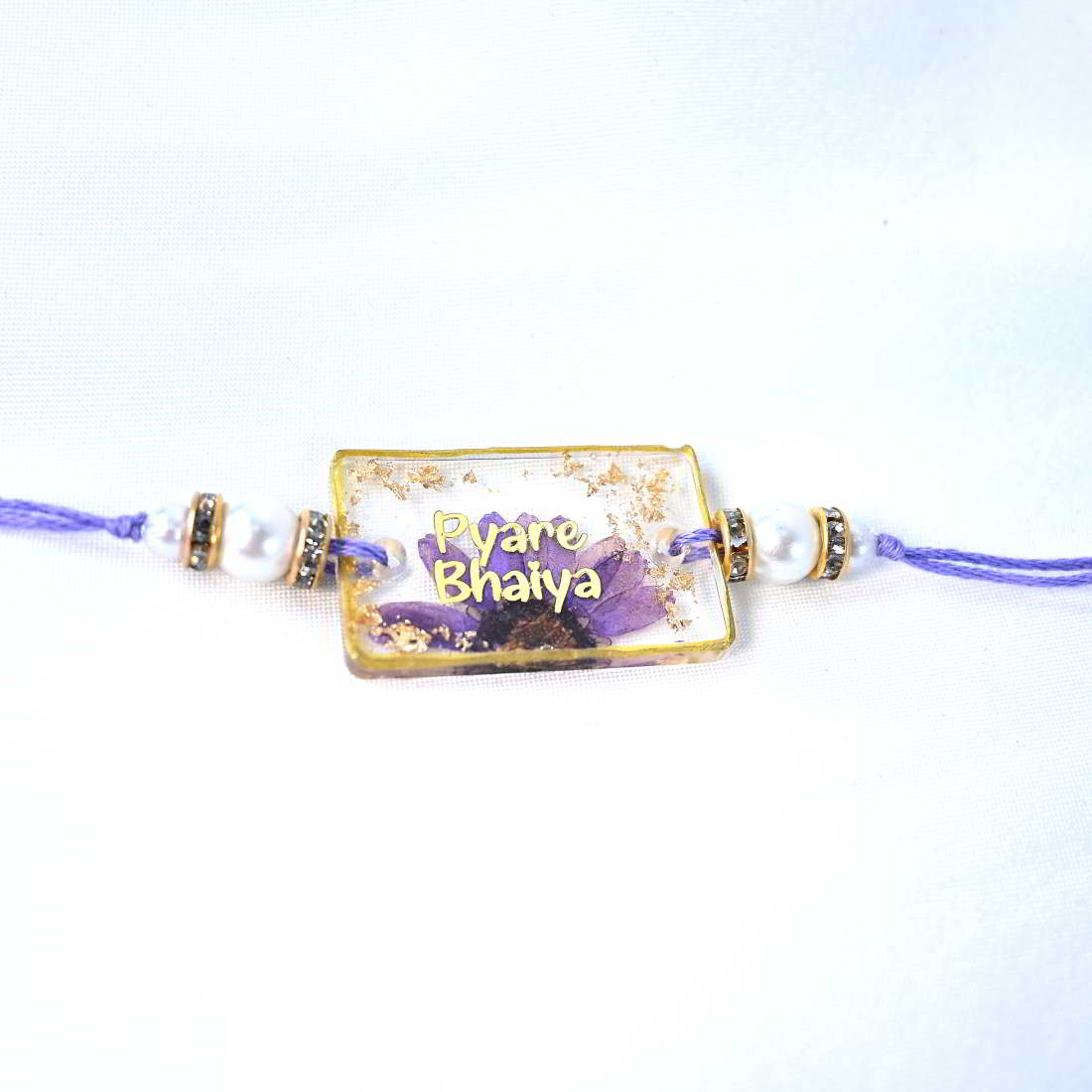 Beautiful Transparent With Original Purple Flower Pyare Bhaiya Rakhi 