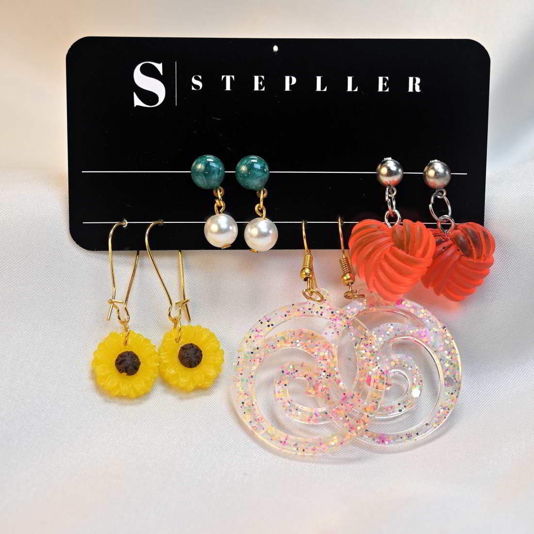 Stepller Handmade Combo Set Of 4 Pairs Resin Erarrings