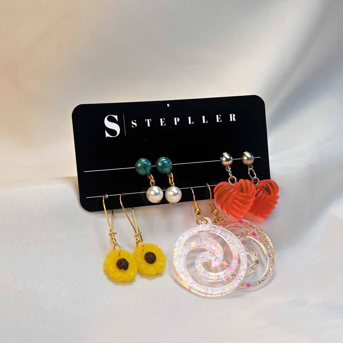 Stepller Handmade Combo SET OF 4 Pairs Resin Erarrings 