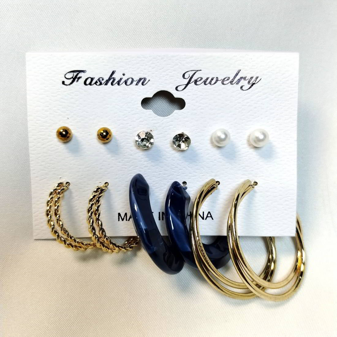 Combo OF 6 Pair Stunning Gold Plated Pearl Hoop, Tiny AND Studs Earrings FOR Women & 