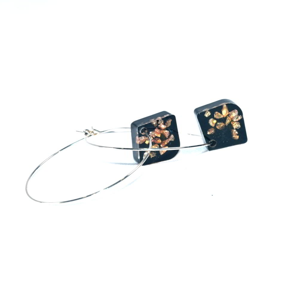 Stunning Square Shape Black Resin Earing With Loops For Beautiful Woman's And Girls