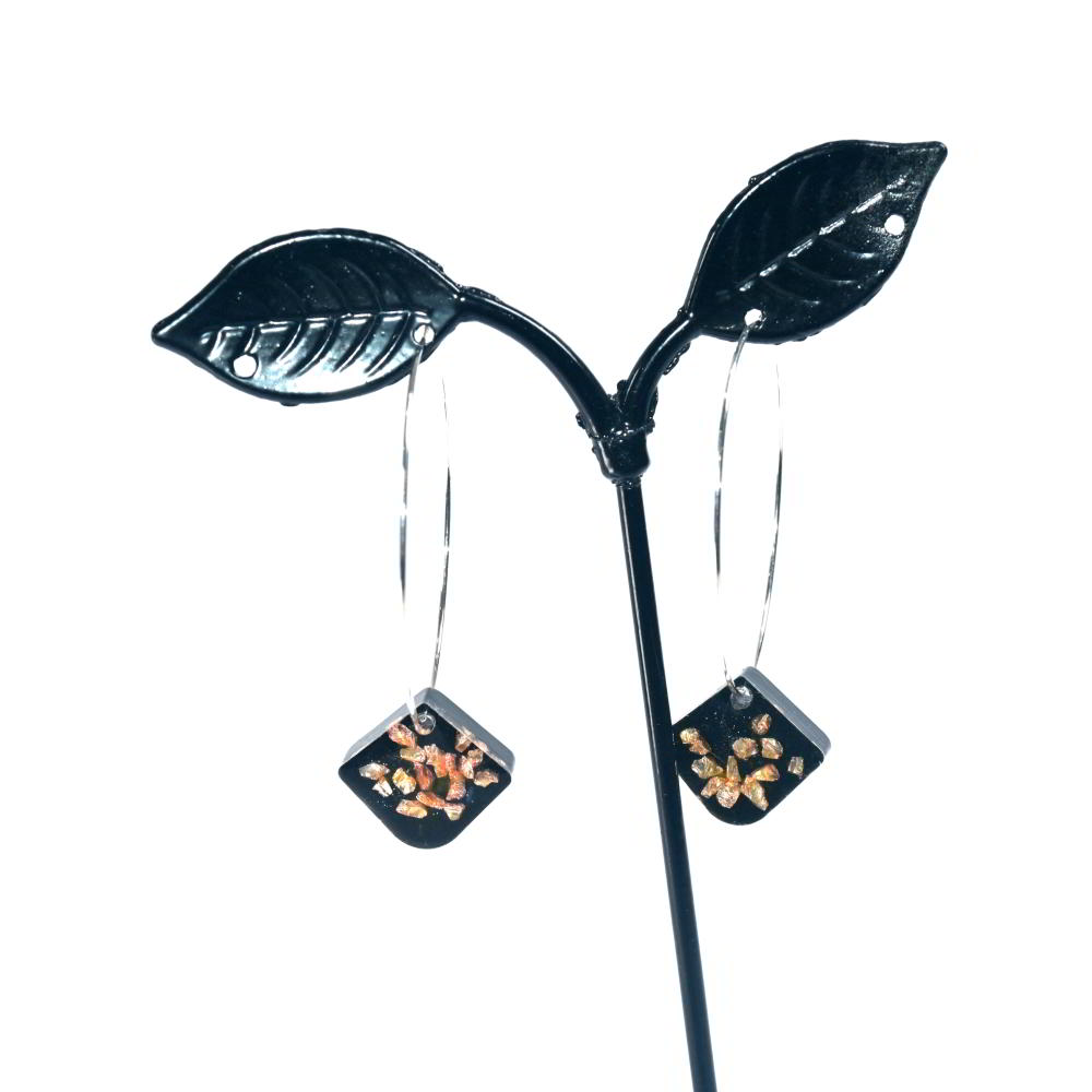 Stunning Square Shape Black Resin Earing With Loops For Beautiful Woman's And Girls