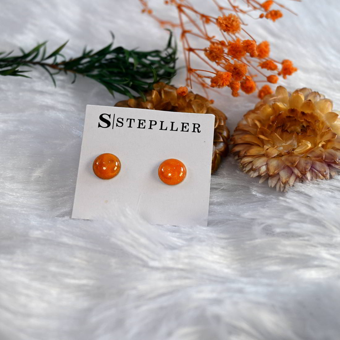 Stepller Handmade Orange Studs Earrings For Women And Girls