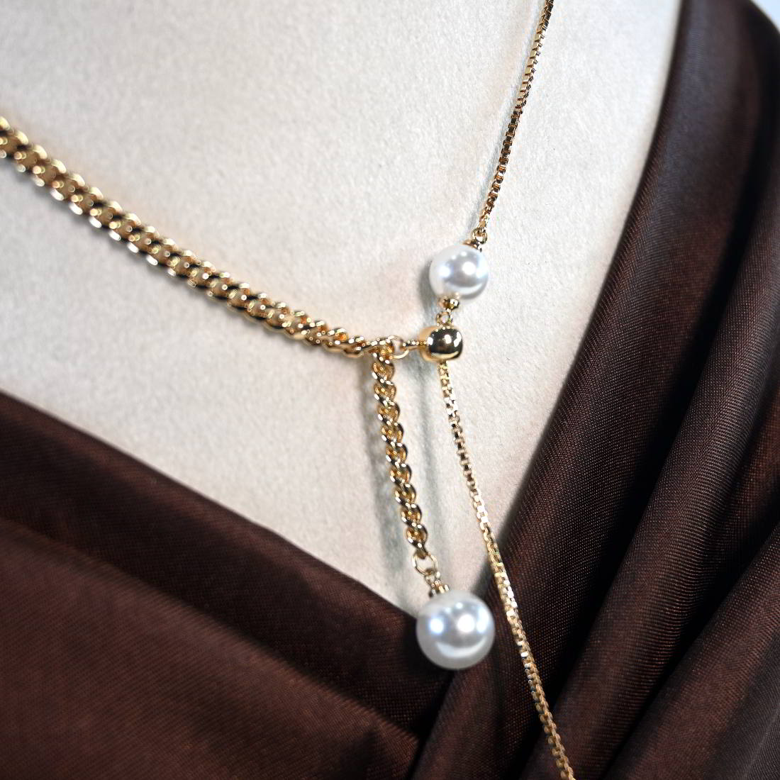 Stepller Gold Plated Pearl Necklace  